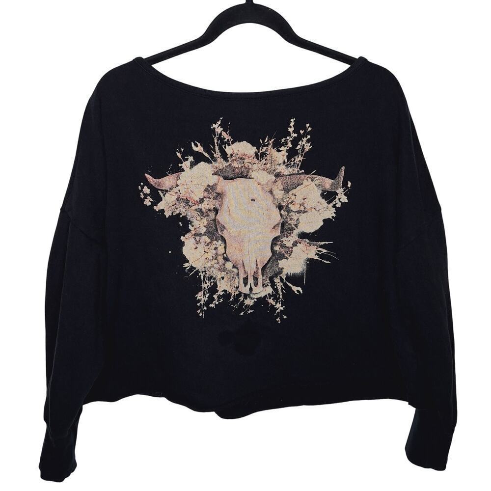 Rare VTG Denim & Supply Ralph Lauren Cow Skull Sweatshirt Crochet S Western Crop